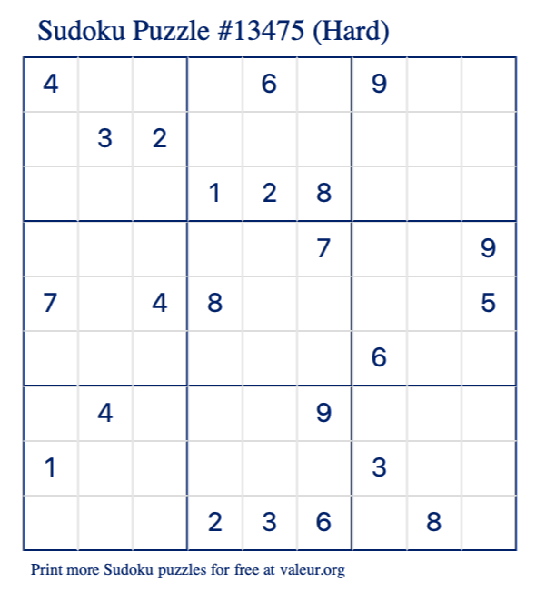 Free Printable Hard Sudoku Puzzle number 13475
