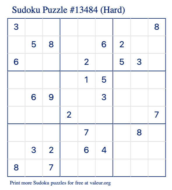Free Printable Hard Sudoku Puzzle number 13484