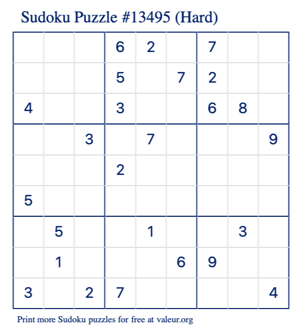 Free Printable Hard Sudoku Puzzle number 13495