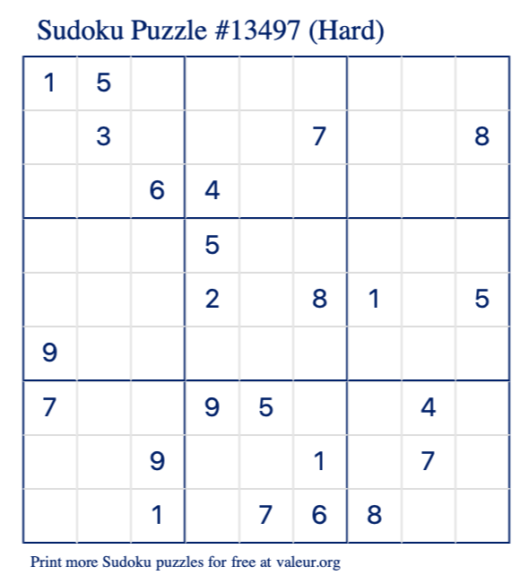 Free Printable Hard Sudoku Puzzle number 13497