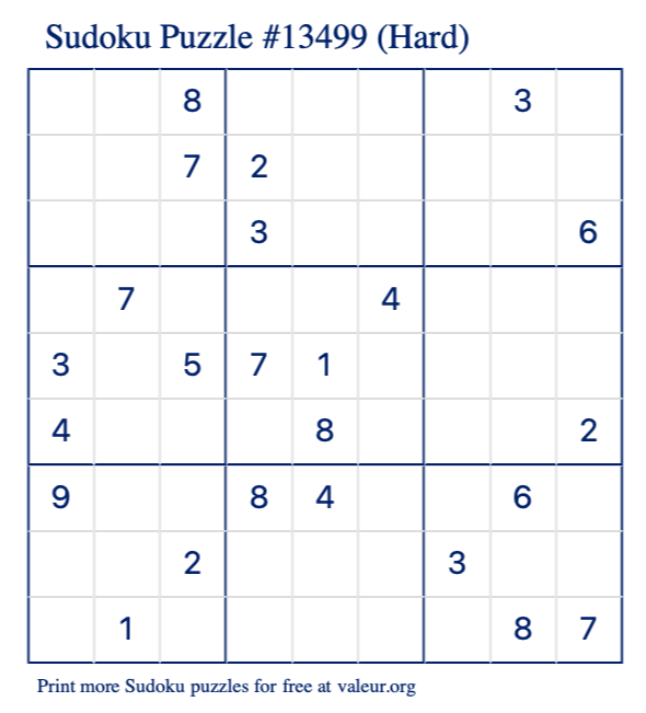 Free Printable Hard Sudoku Puzzle number 13499