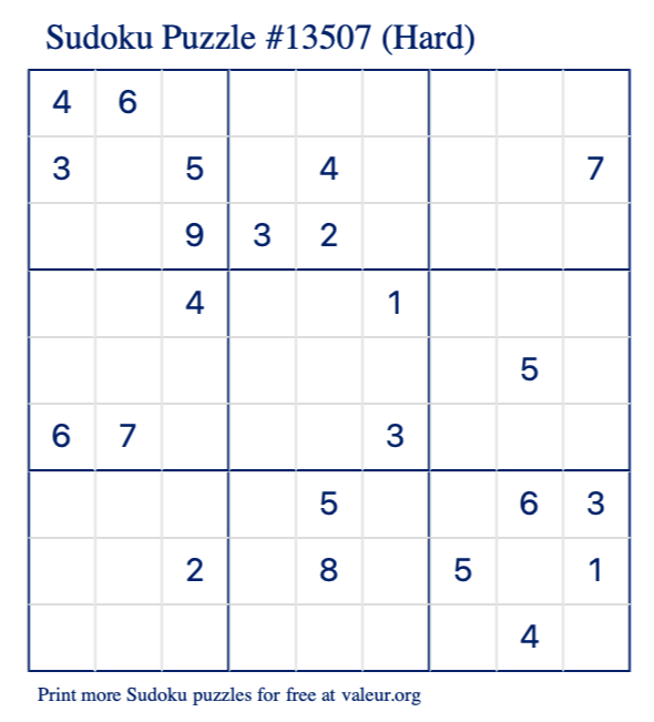 Free Printable Hard Sudoku Puzzle number 13507