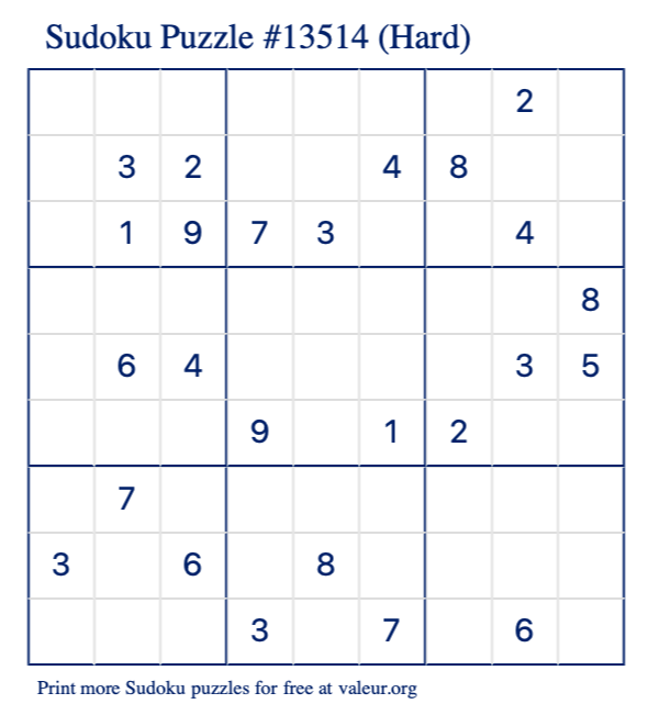 Free Printable Hard Sudoku Puzzle number 13514