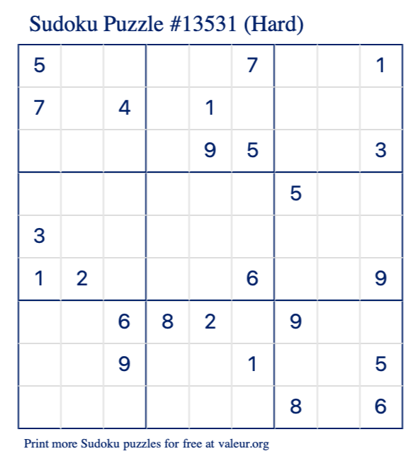 Free Printable Hard Sudoku Puzzle number 13531