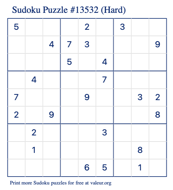 Free Printable Hard Sudoku Puzzle number 13532