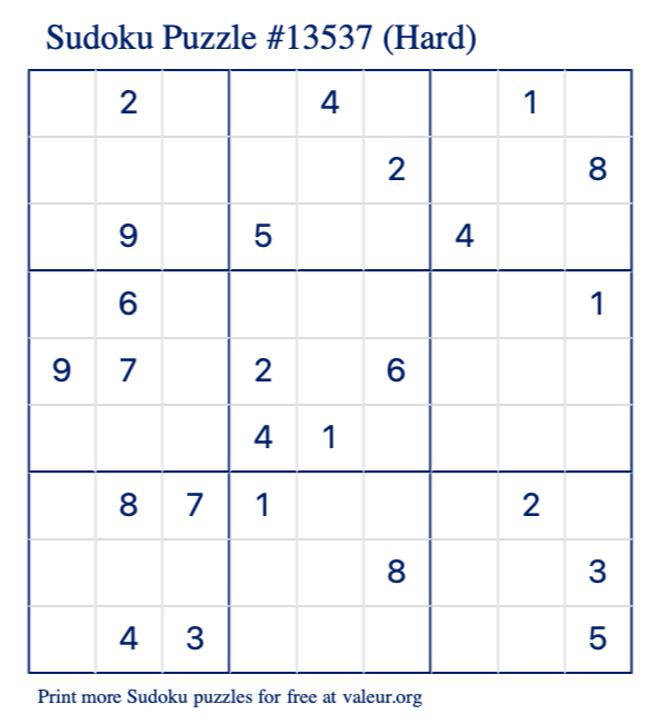 Free Printable Hard Sudoku Puzzle number 13537
