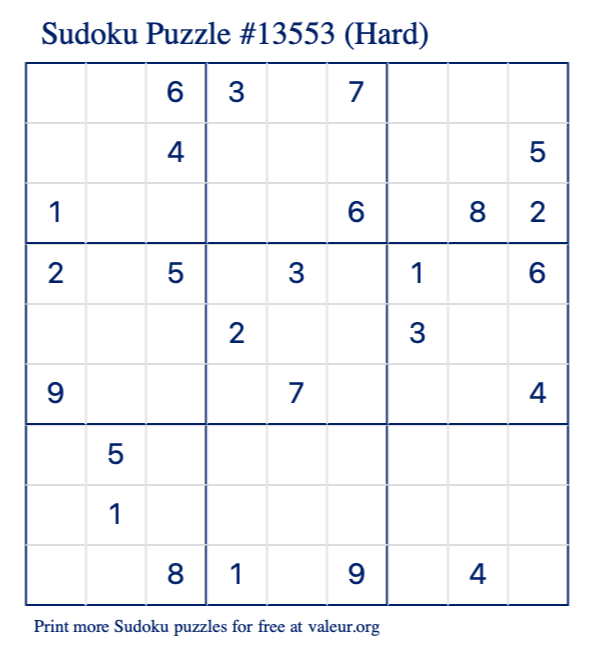 Free Printable Hard Sudoku With The Answer 13553