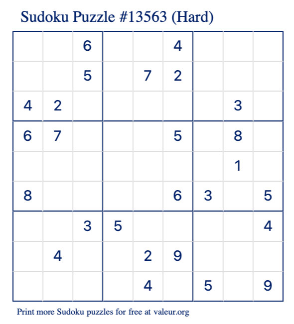 Free Printable Hard Sudoku Puzzle number 13563