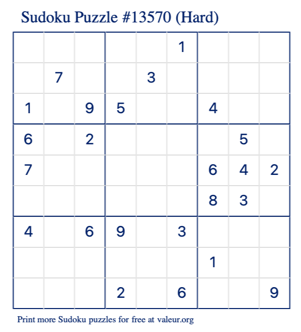 Free Printable Hard Sudoku Puzzle number 13570