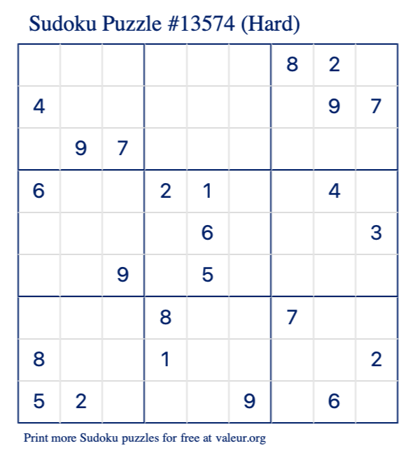 Free Printable Hard Sudoku Puzzle number 13574