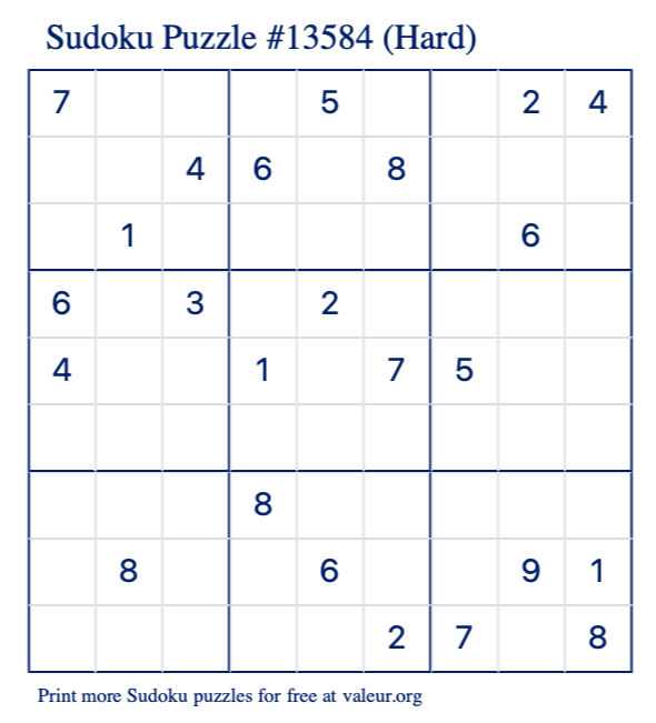 Free Printable Hard Sudoku Puzzle number 13584