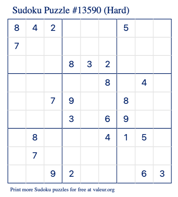 Free Printable Hard Sudoku Puzzle number 13590