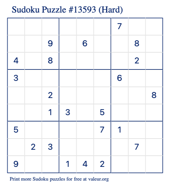 Free Printable Hard Sudoku Puzzle number 13593