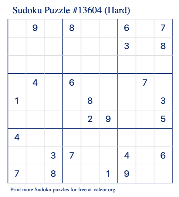 Free Printable Hard Sudoku Puzzle number 13604