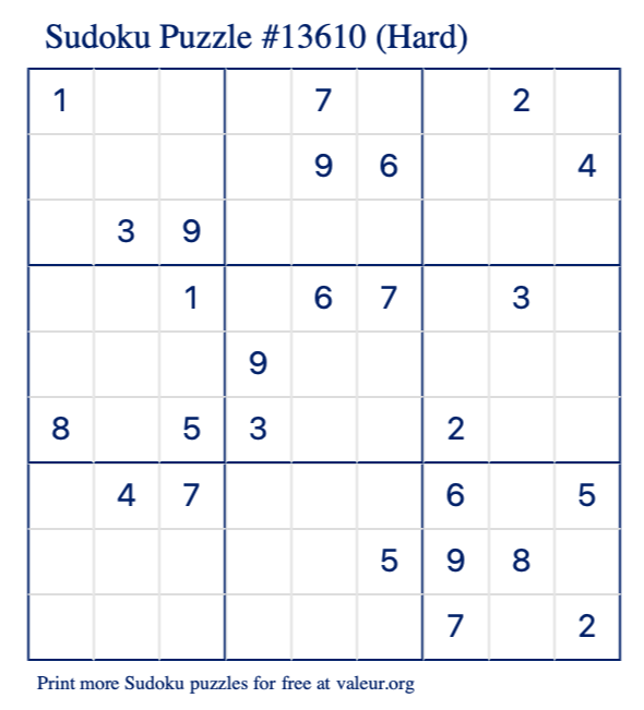 Free Printable Hard Sudoku Puzzle number 13610