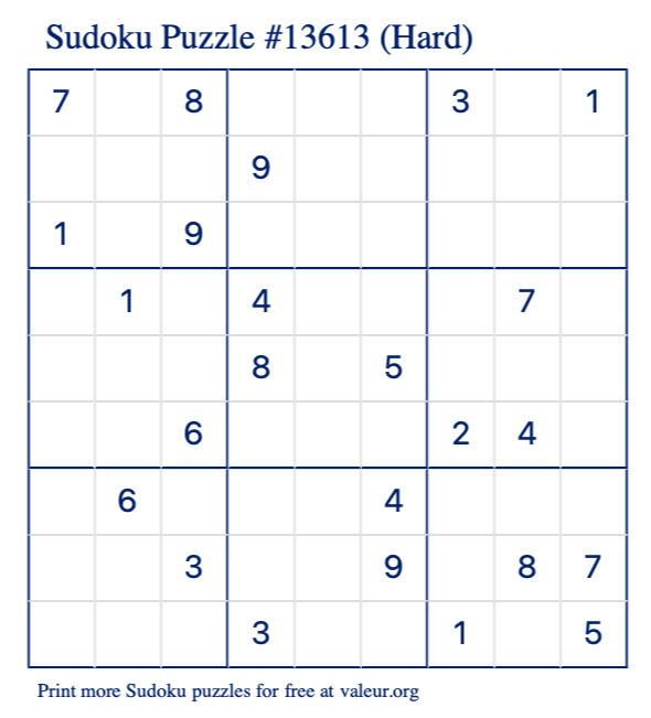 Free Printable Hard Sudoku Puzzle number 13613