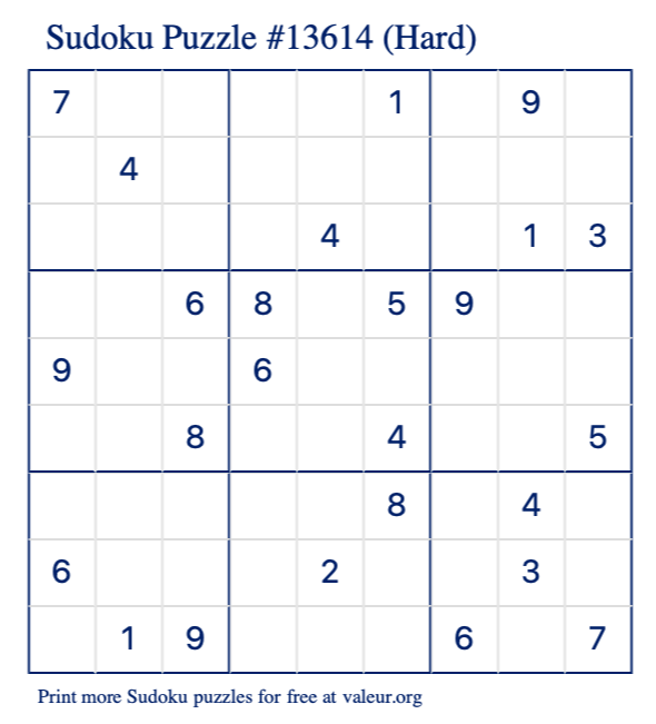 Free Printable Hard Sudoku Puzzle number 13614