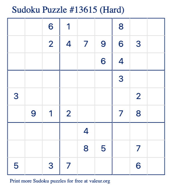 Free Printable Hard Sudoku Puzzle number 13615