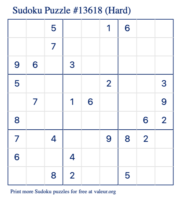 Free Printable Hard Sudoku Puzzle number 13618