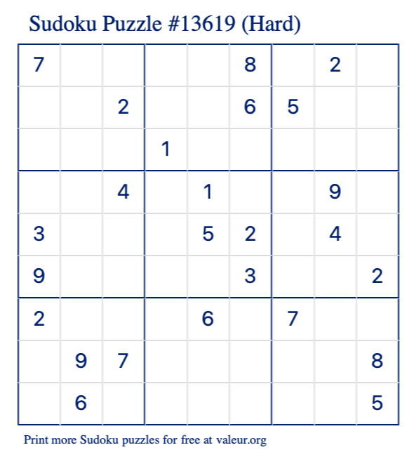 Free Printable Hard Sudoku Puzzle number 13619