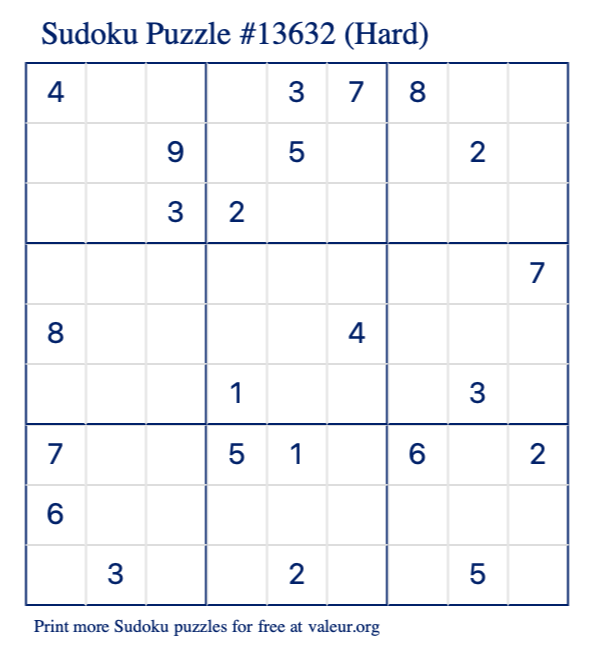 Free Printable Hard Sudoku Puzzle number 13632