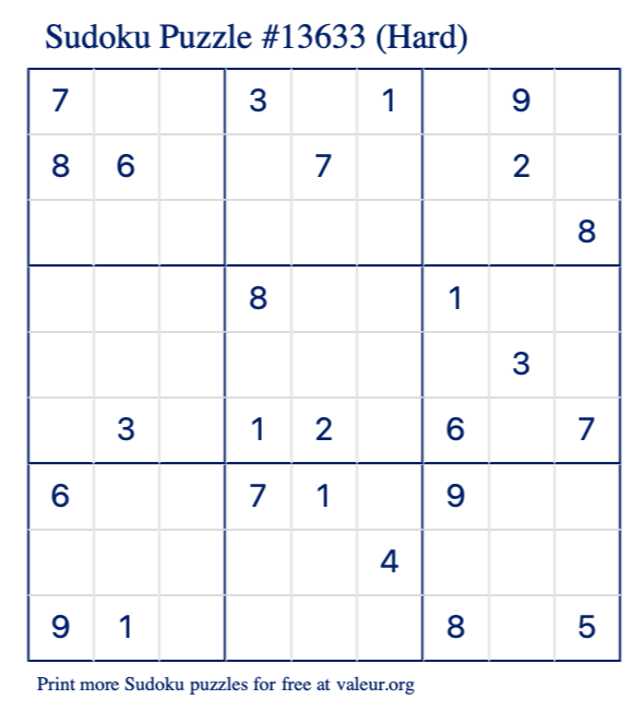 Free Printable Hard Sudoku Puzzle number 13633