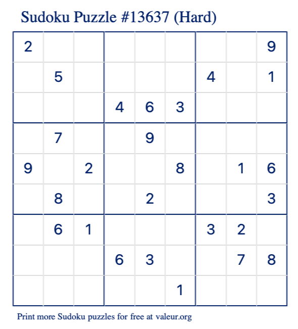 Free Printable Hard Sudoku Puzzle number 13637