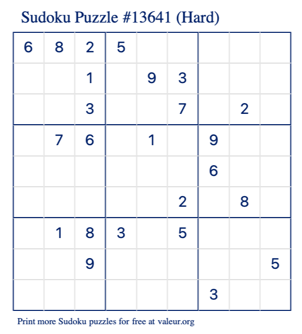 Free Printable Hard Sudoku Puzzle number 13641