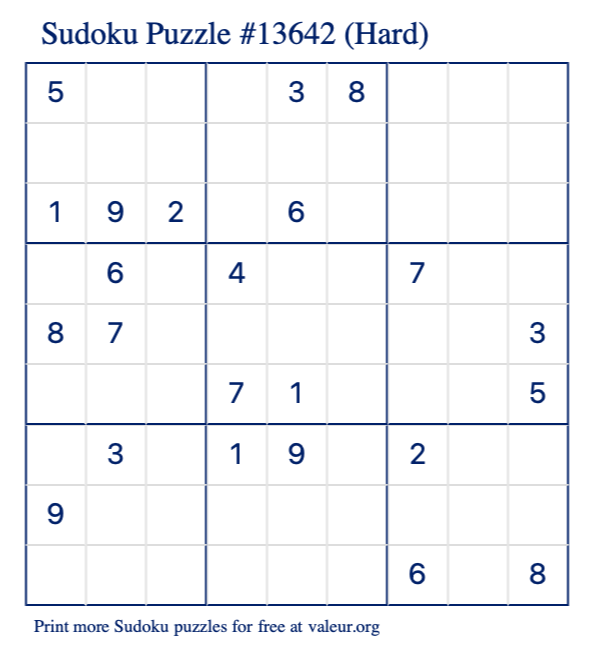 Free Printable Hard Sudoku Puzzle number 13642