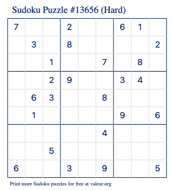Free Printable Hard Sudoku Puzzle number 13656