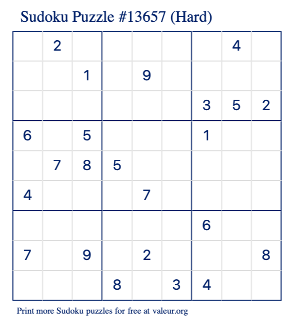 Free Printable Hard Sudoku Puzzle number 13657