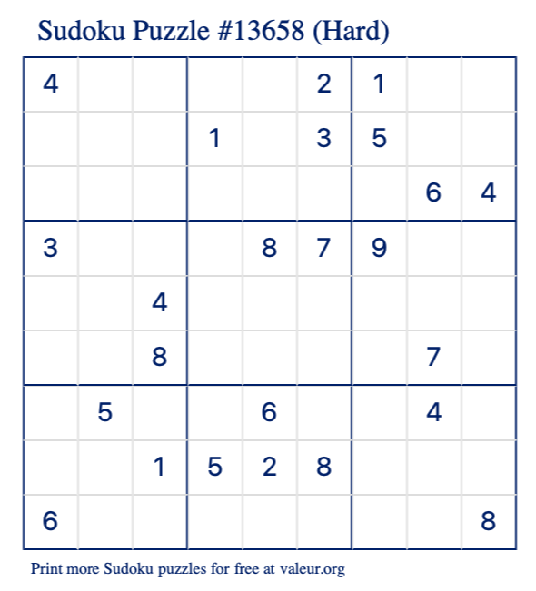 Free Printable Hard Sudoku Puzzle number 13658