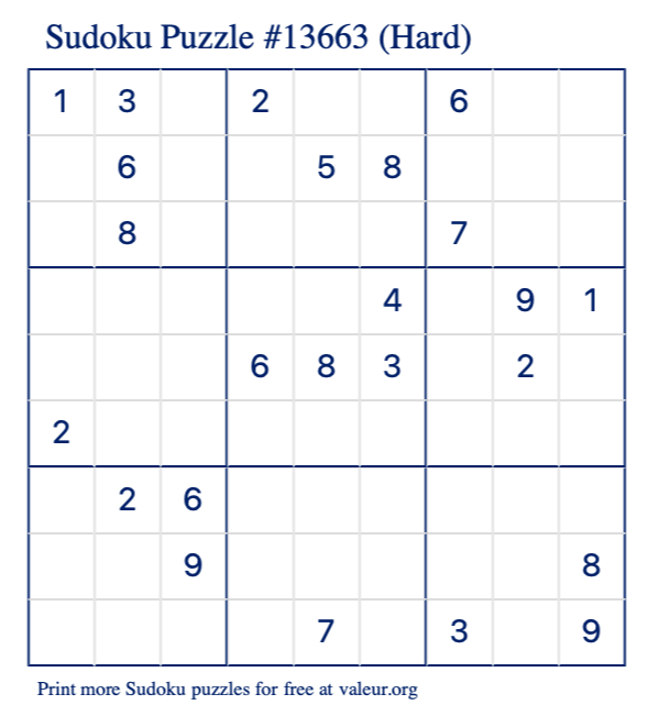 Free Printable Hard Sudoku Puzzle number 13663
