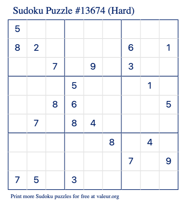 Free Printable Hard Sudoku Puzzle number 13674