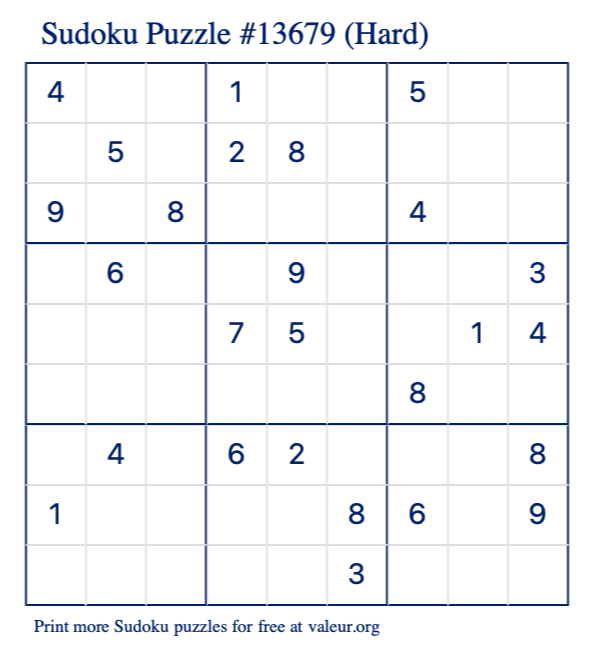 Free Printable Hard Sudoku Puzzle number 13679