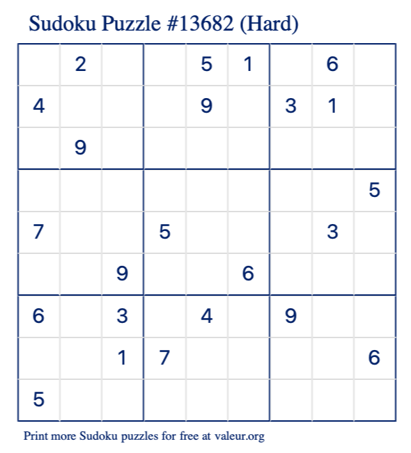 Free Printable Hard Sudoku Puzzle number 13682