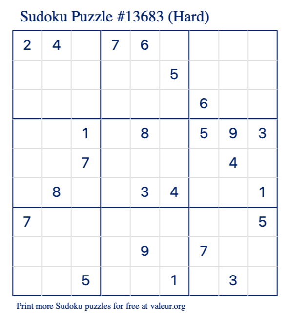 Free Printable Hard Sudoku Puzzle number 13683
