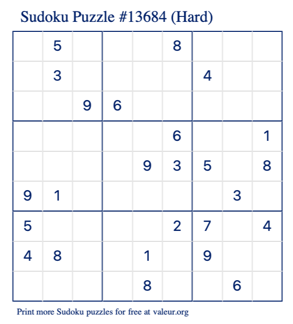 Free Printable Hard Sudoku Puzzle number 13684