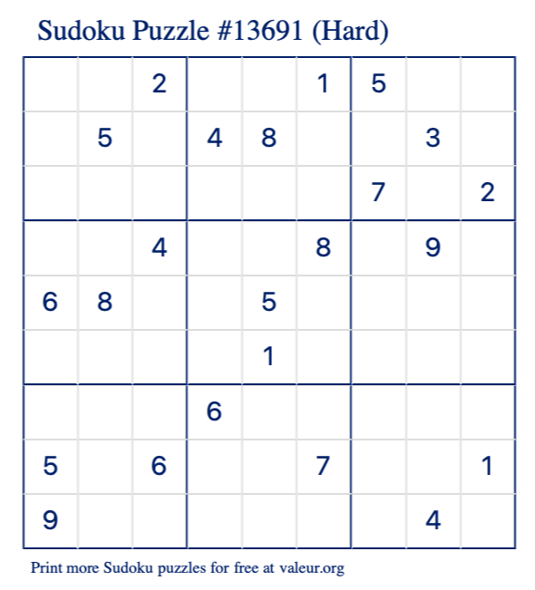 Free Printable Hard Sudoku Puzzle number 13691