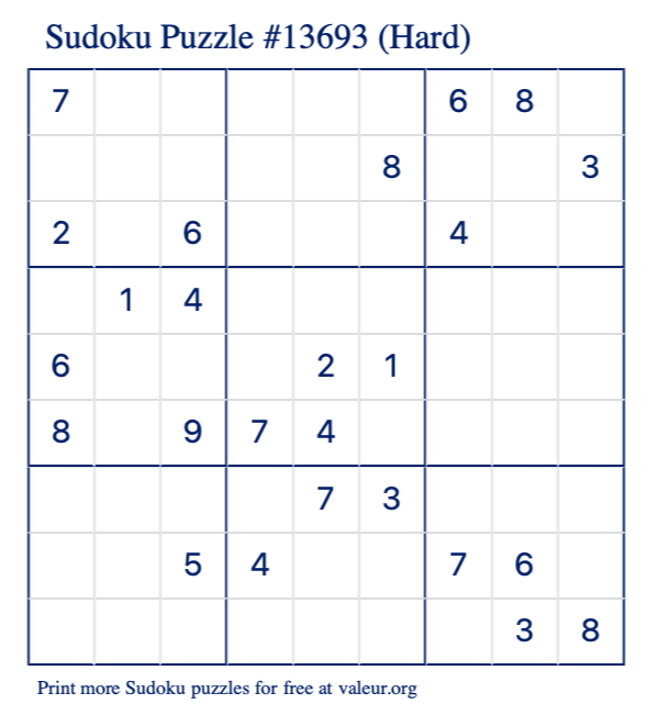 Free Printable Hard Sudoku Puzzle number 13693