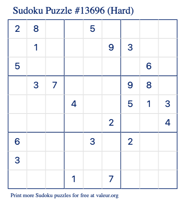 Free Printable Hard Sudoku Puzzle number 13696