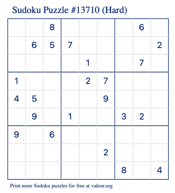Free Printable Hard Sudoku Puzzle number 13710