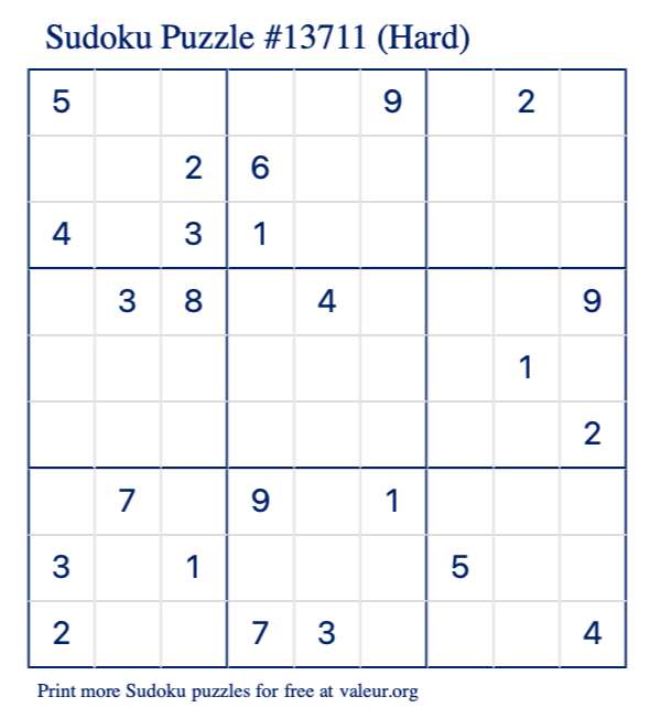 Free Printable Hard Sudoku Puzzle number 13711