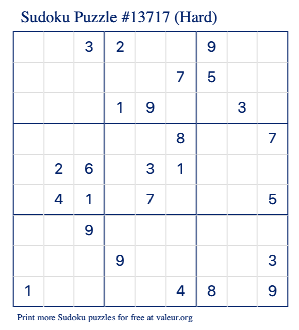 Free Printable Hard Sudoku Puzzle number 13717