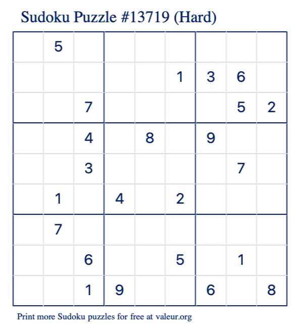 Free Printable Hard Sudoku Puzzle number 13719