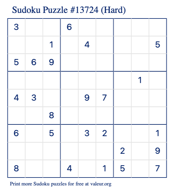 Hard Sudoku Puzzles – Free Printable