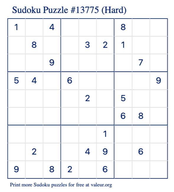 Free Printable Hard Sudoku Puzzle number 13775