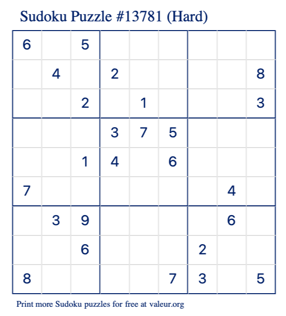 Free Printable Hard Sudoku Puzzle number 13781