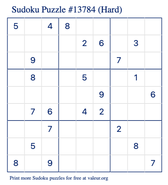 Free Printable Hard Sudoku Puzzle number 13784