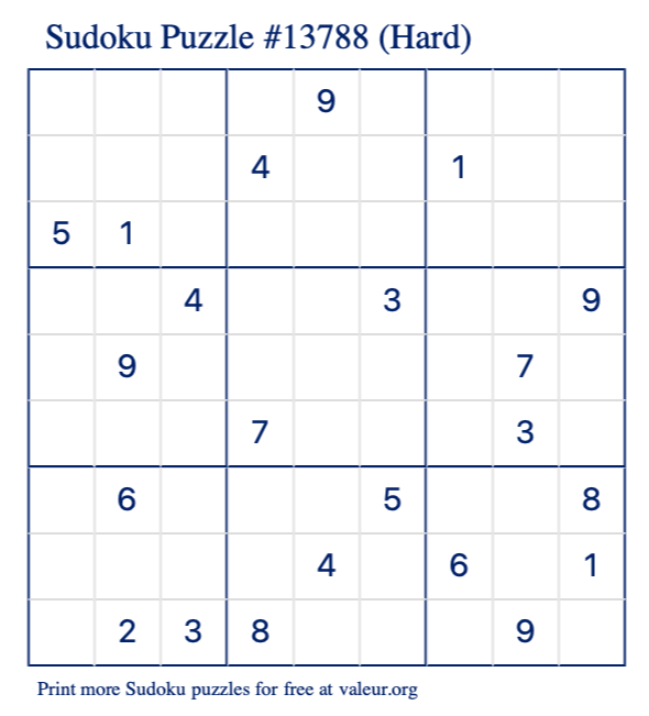 Free Printable Hard Sudoku Puzzle number 13788